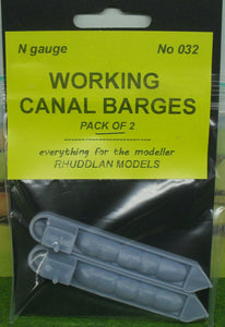 New No.32 N gauge WORKING CANAL BARGES (2) unpainted.