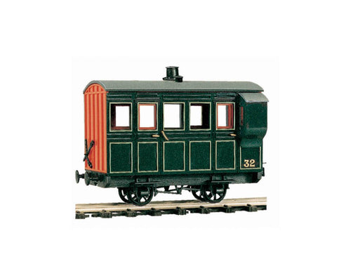 PECO GREAT LITTLE TRAINS OR-32 0-16.5 NARROW GAUGE 4 WHEEL BOX COACH/BRAKE GREEN LIVERY - (PRICE INCLUDES DELIVERY)
