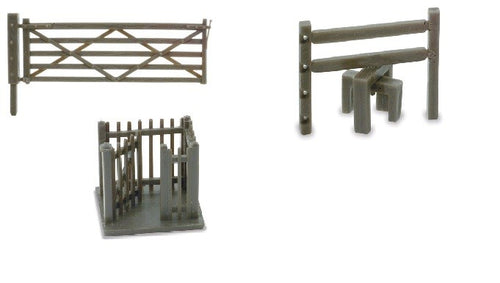 PECO LINESIDE NB-46  N GAUGE FIELD GATES (3) STILES (3) & WICKET GATE - (PRICE INCLUDES DELIVERY)