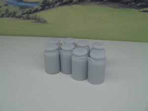New No.21 O gauge milk churns x8 unpainted.
