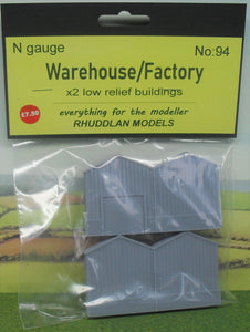 New No.94  N gauge x2 Low relief factory/warehouse unpainted.