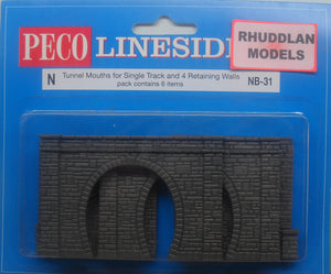 PECO LINESIDE NB-31 N GAUGE SINGLE TRACK TUNNEL MOUTH & 4 RETAINING WALLS - (PRICE INCLUDES DELIVERY)