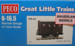 PECO GREAT LITTLE TRAINS OR-25 0-16.5 NARROW GAUGE 4 WHEEL BOX VAN KIT - (PRICE INCLUDES DELIVERY)